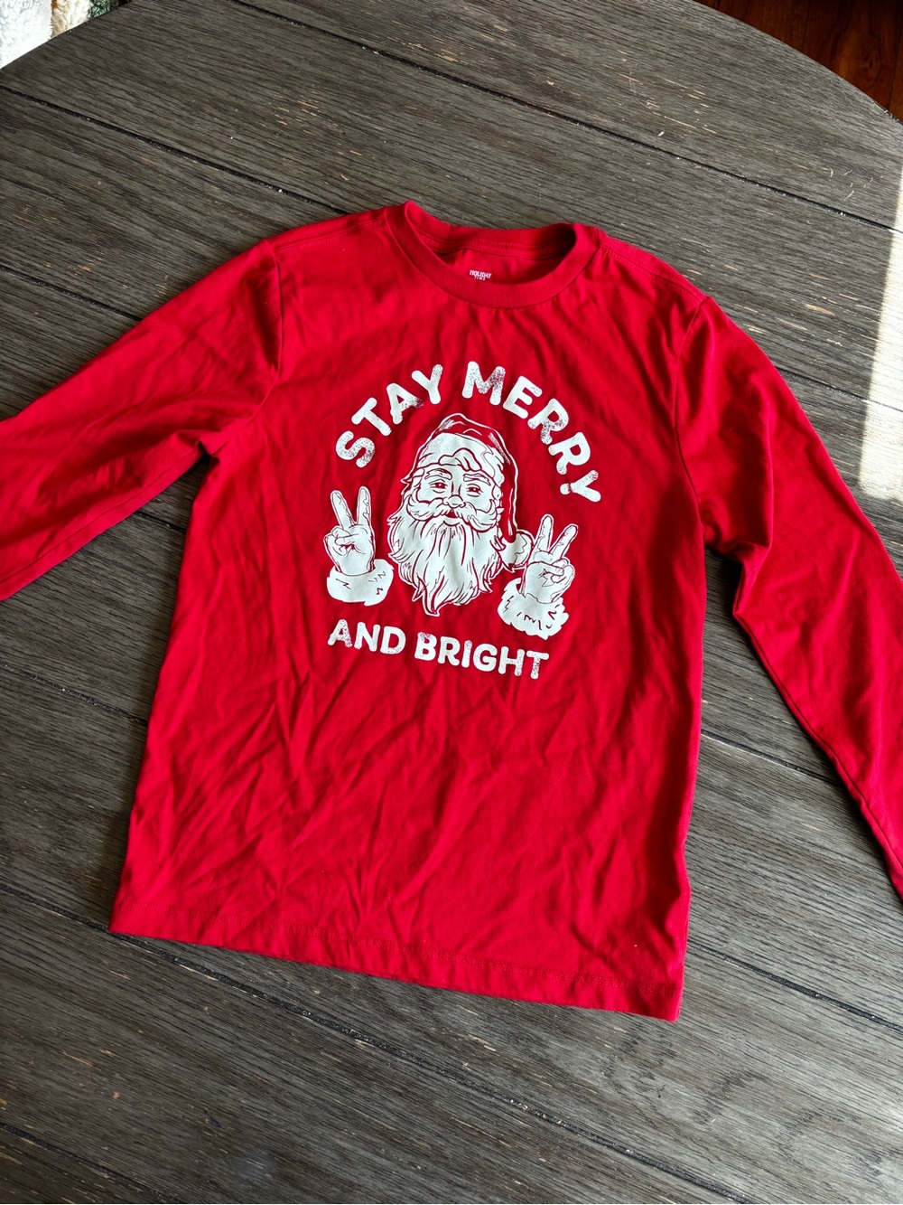 Red "Stay Merry and Bright" Kids Long-Sleeve Holiday Tee